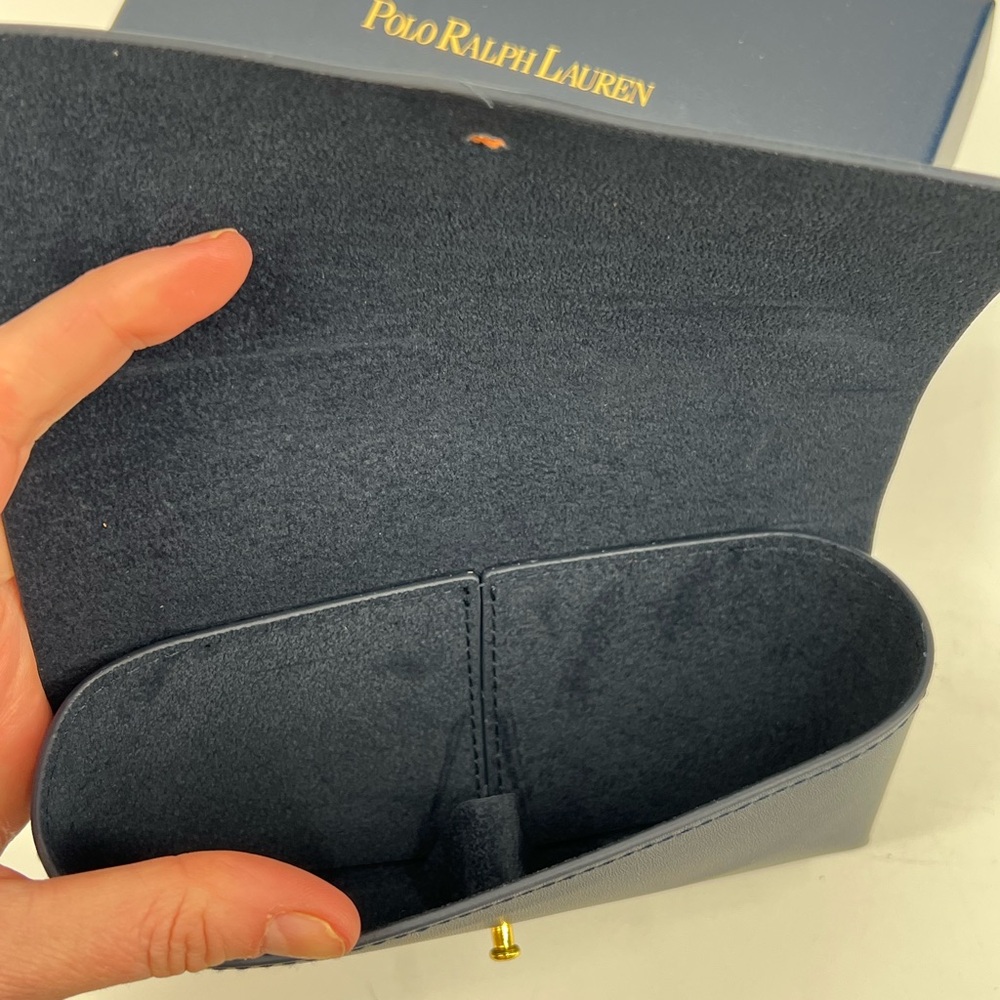 NWT Polo Ralph Lauren Navy Unisex Leather Glasses Case With Box And Cloth - Picture 5 of 6
